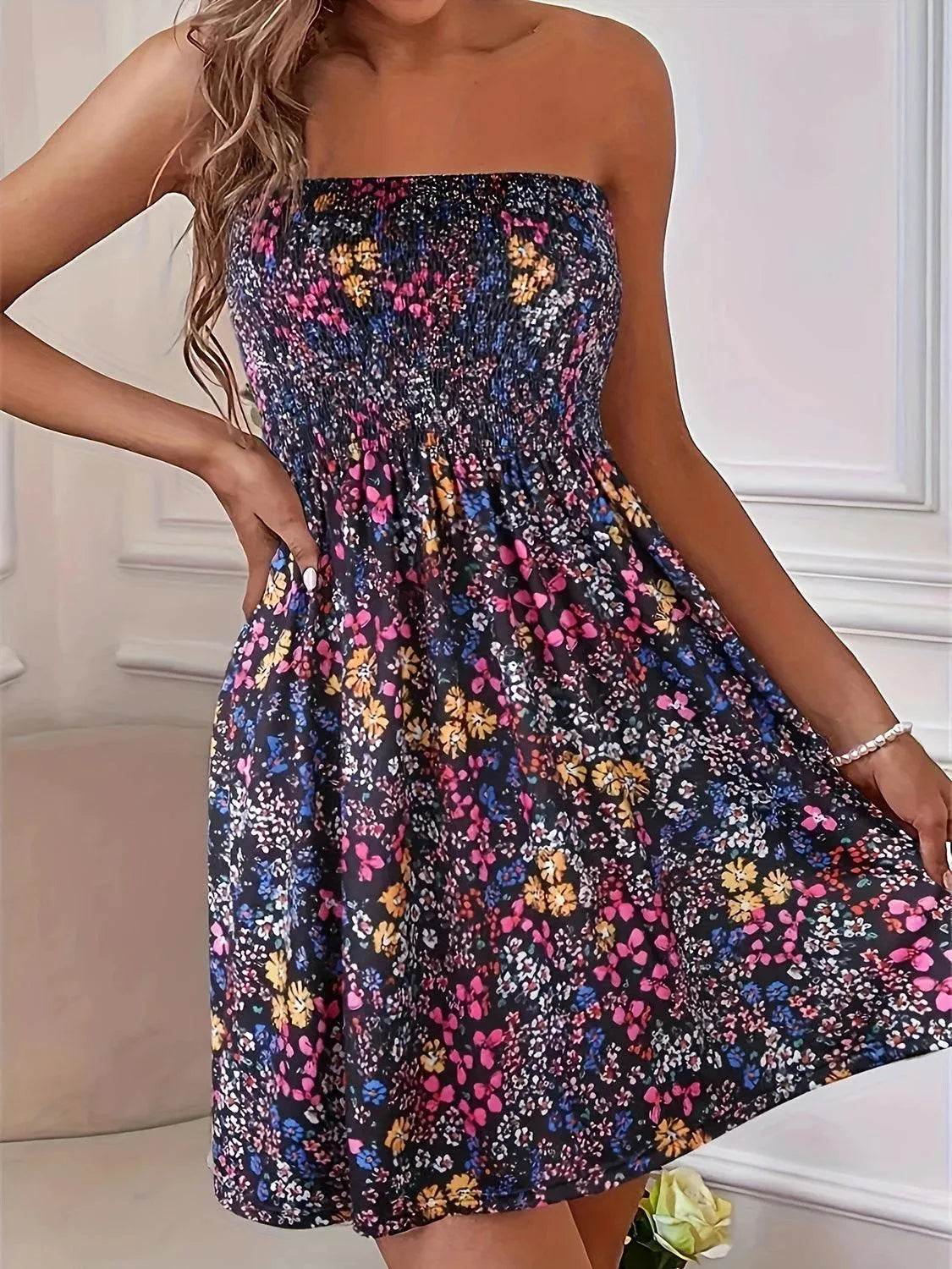 Bona Fide Fashion - Full Size Smocked Printed Tube Mini Dress - Women Fashion - Bona Fide Fashion