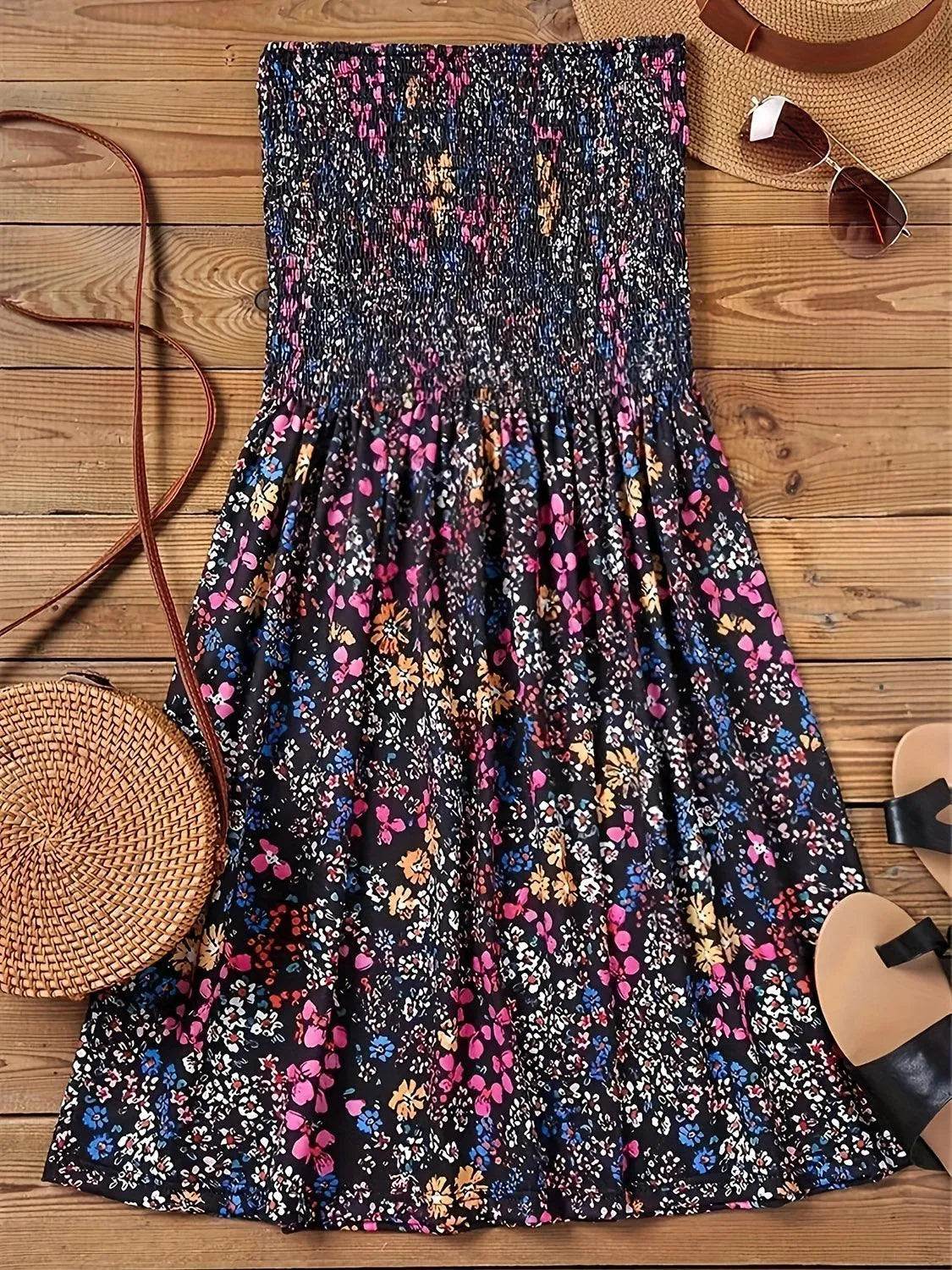 Bona Fide Fashion - Full Size Smocked Printed Tube Mini Dress - Women Fashion - Bona Fide Fashion