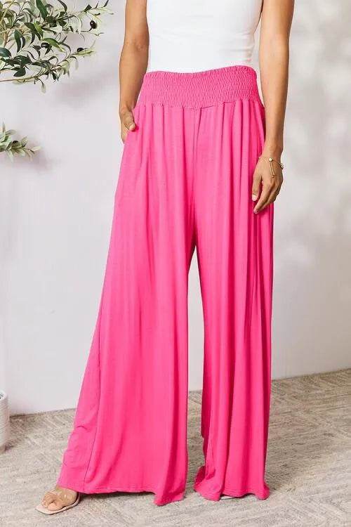 Bona Fide Fashion - Full Size Smocked Wide Waistband Wide Leg Pants - Women Fashion - Bona Fide Fashion