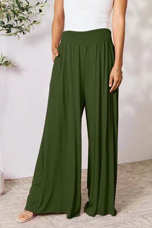 Bona Fide Fashion - Full Size Smocked Wide Waistband Wide Leg Pants - Women Fashion - Bona Fide Fashion