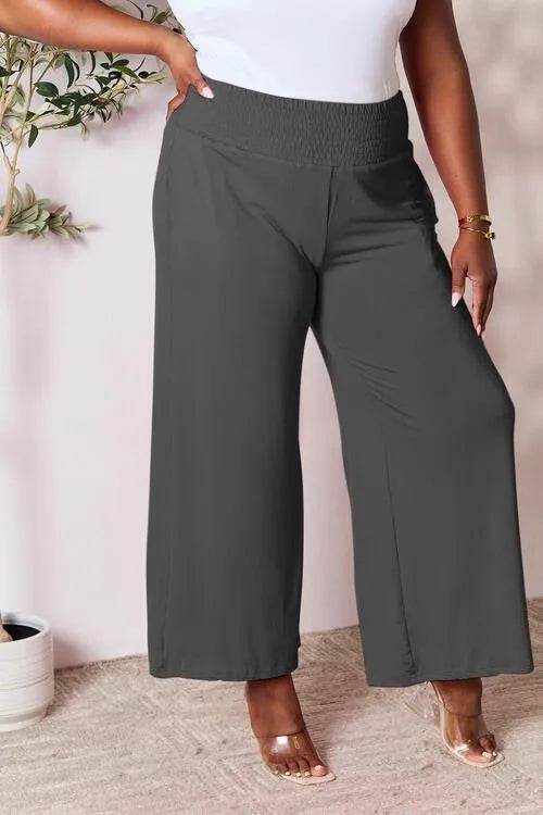 Bona Fide Fashion - Full Size Smocked Wide Waistband Wide Leg Pants - Women Fashion - Bona Fide Fashion