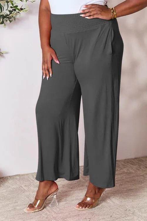 Bona Fide Fashion - Full Size Smocked Wide Waistband Wide Leg Pants - Women Fashion - Bona Fide Fashion