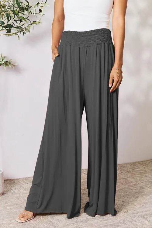 Bona Fide Fashion - Full Size Smocked Wide Waistband Wide Leg Pants - Women Fashion - Bona Fide Fashion