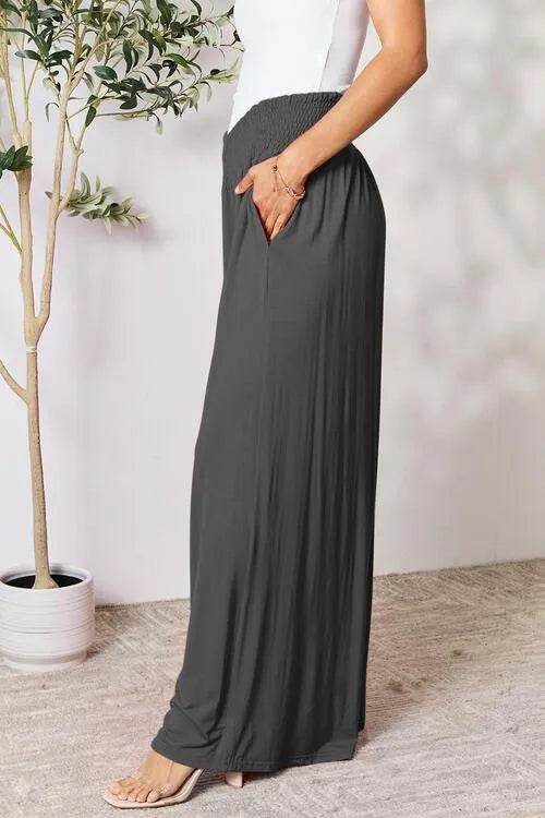Bona Fide Fashion - Full Size Smocked Wide Waistband Wide Leg Pants - Women Fashion - Bona Fide Fashion