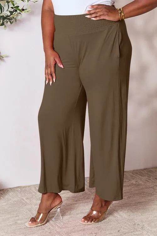 Bona Fide Fashion - Full Size Smocked Wide Waistband Wide Leg Pants - Women Fashion - Bona Fide Fashion