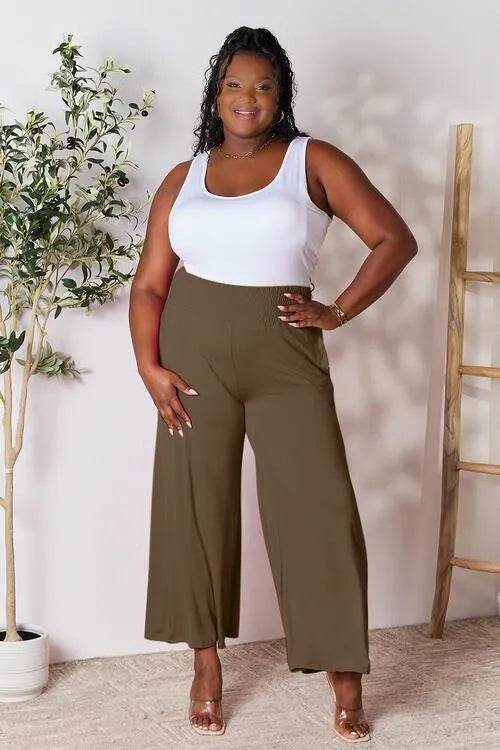Bona Fide Fashion - Full Size Smocked Wide Waistband Wide Leg Pants - Women Fashion - Bona Fide Fashion