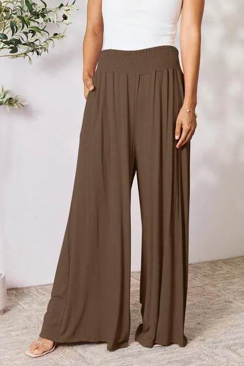 Bona Fide Fashion - Full Size Smocked Wide Waistband Wide Leg Pants - Women Fashion - Bona Fide Fashion