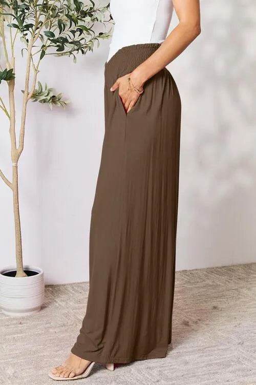 Bona Fide Fashion - Full Size Smocked Wide Waistband Wide Leg Pants - Women Fashion - Bona Fide Fashion