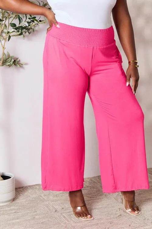 Bona Fide Fashion - Full Size Smocked Wide Waistband Wide Leg Pants - Women Fashion - Bona Fide Fashion