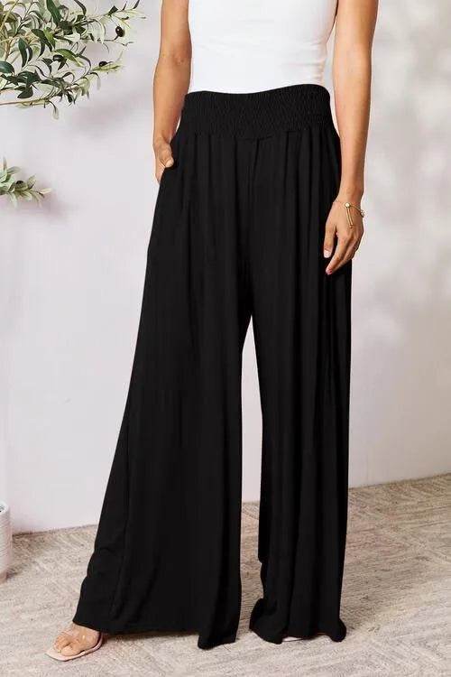 Bona Fide Fashion - Full Size Smocked Wide Waistband Wide Leg Pants - Women Fashion - Bona Fide Fashion