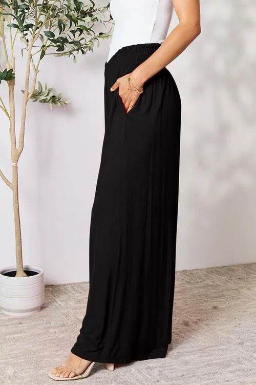 Bona Fide Fashion - Full Size Smocked Wide Waistband Wide Leg Pants - Women Fashion - Bona Fide Fashion