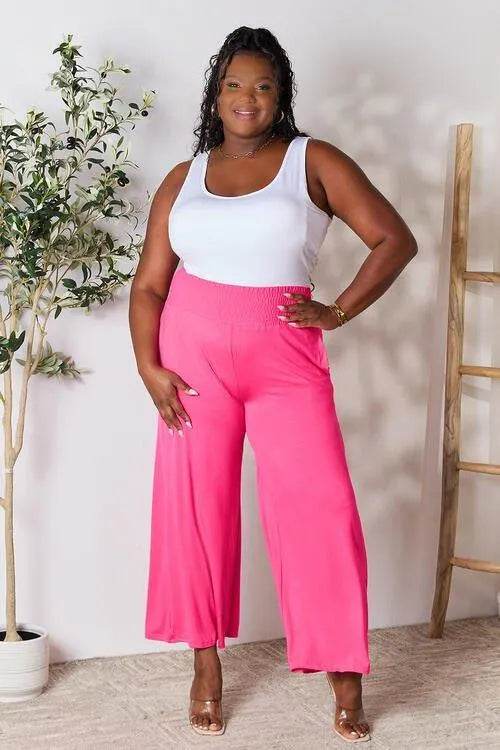 Bona Fide Fashion - Full Size Smocked Wide Waistband Wide Leg Pants - Women Fashion - Bona Fide Fashion