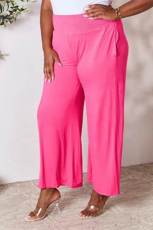 Bona Fide Fashion - Full Size Smocked Wide Waistband Wide Leg Pants - Women Fashion - Bona Fide Fashion