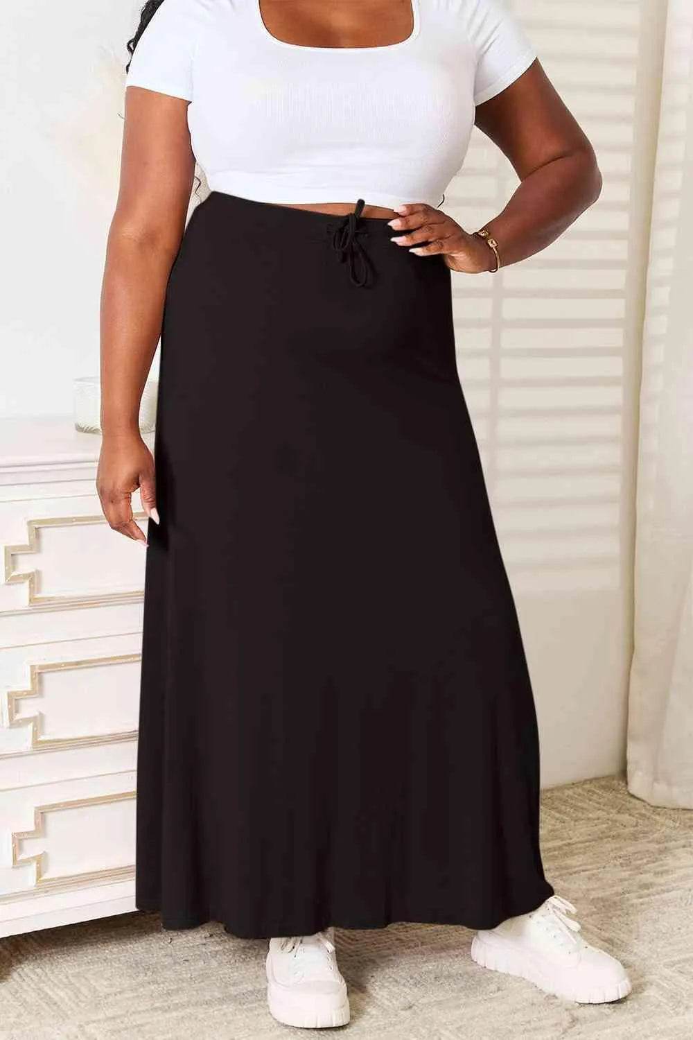 Bona Fide Fashion - Full Size Soft Rayon Drawstring Waist Maxi Skirt Rayon - Women Fashion - Bona Fide Fashion