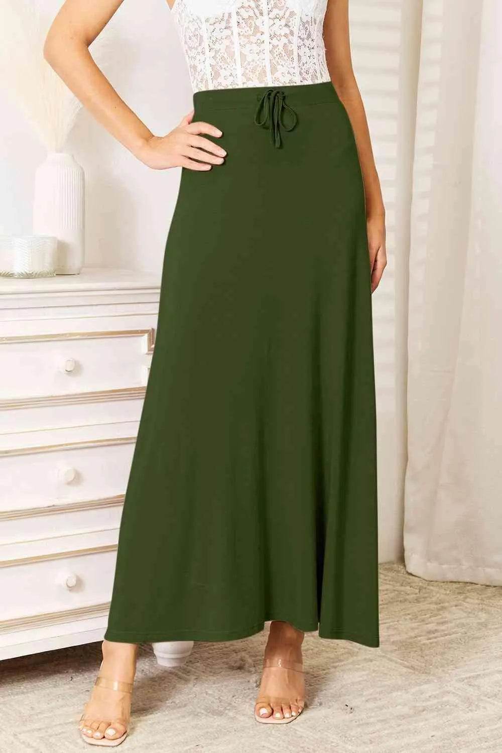 Bona Fide Fashion - Full Size Soft Rayon Drawstring Waist Maxi Skirt Rayon - Women Fashion - Bona Fide Fashion
