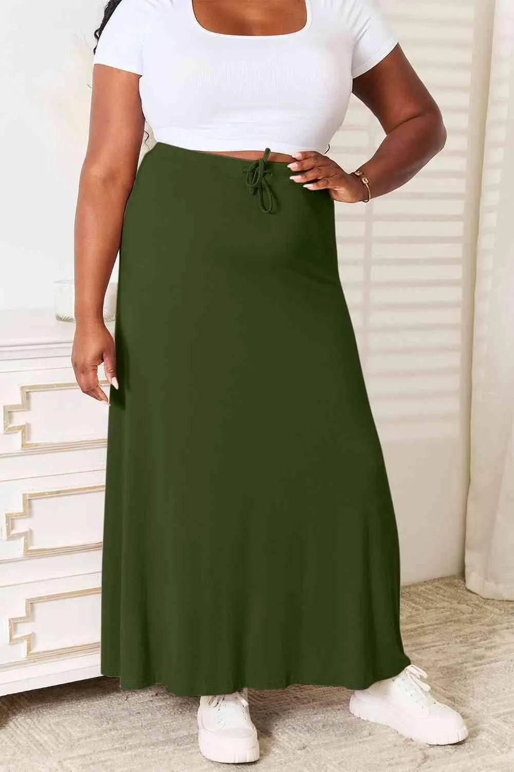 Bona Fide Fashion - Full Size Soft Rayon Drawstring Waist Maxi Skirt Rayon - Women Fashion - Bona Fide Fashion