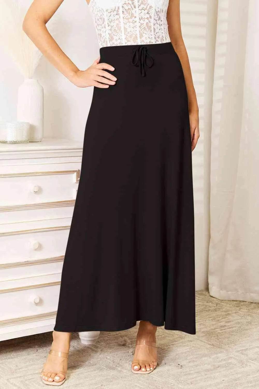 Bona Fide Fashion - Full Size Soft Rayon Drawstring Waist Maxi Skirt Rayon - Women Fashion - Bona Fide Fashion
