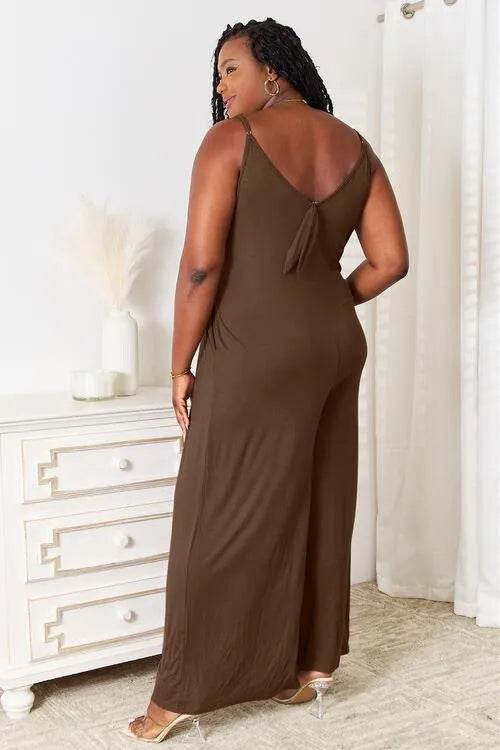 Bona Fide Fashion - Full Size Soft Rayon Spaghetti Strap Tied Wide Leg Jumpsuit - Women Fashion - Bona Fide Fashion
