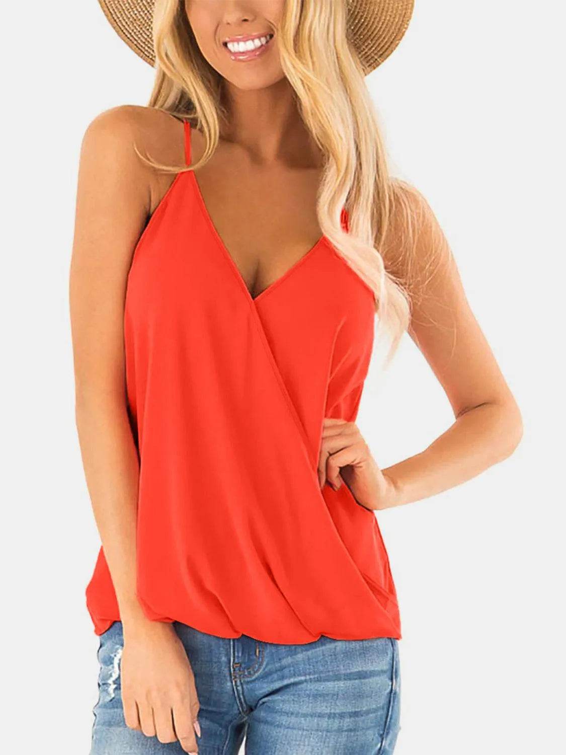 Bona Fide Fashion - Full Size Surplice Spaghetti Strap Top - Women Fashion - Bona Fide Fashion