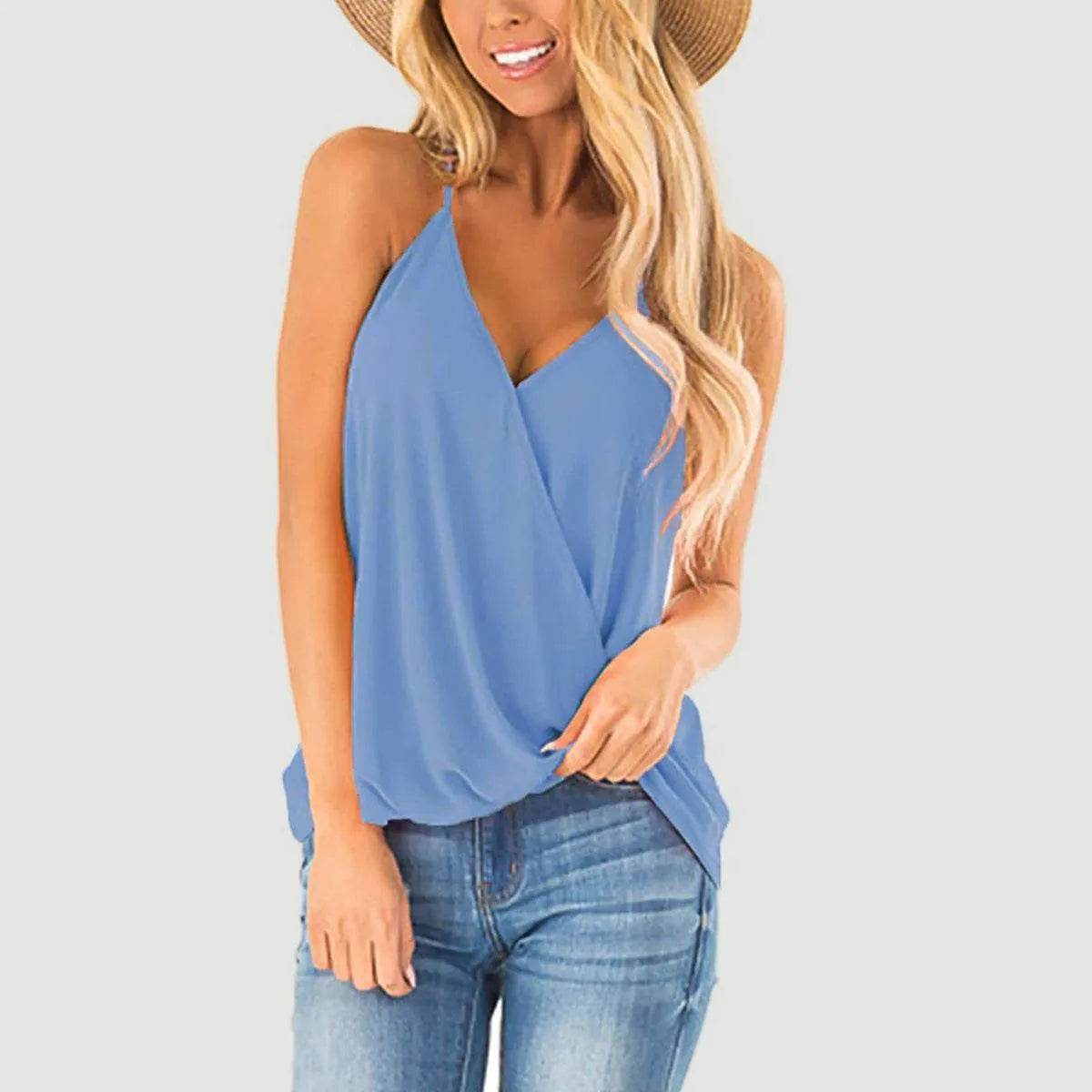 Bona Fide Fashion - Full Size Surplice Spaghetti Strap Top - Women Fashion - Bona Fide Fashion