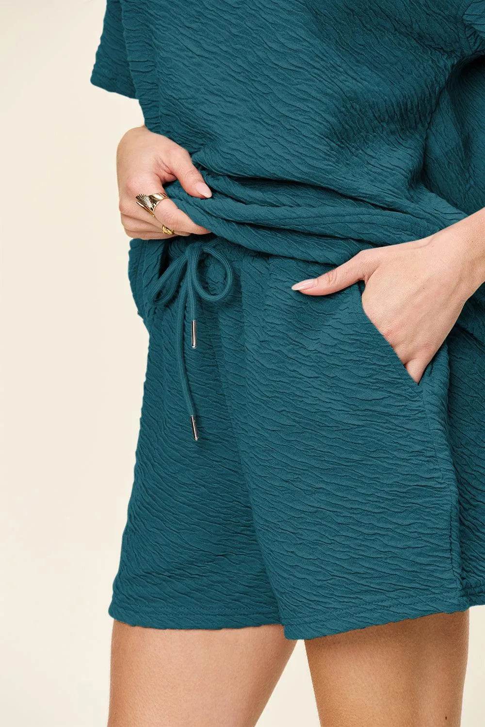 Bona Fide Fashion - Full Size Texture Short Sleeve T-Shirt and Drawstring Bottom Set - Women Fashion - Bona Fide Fashion