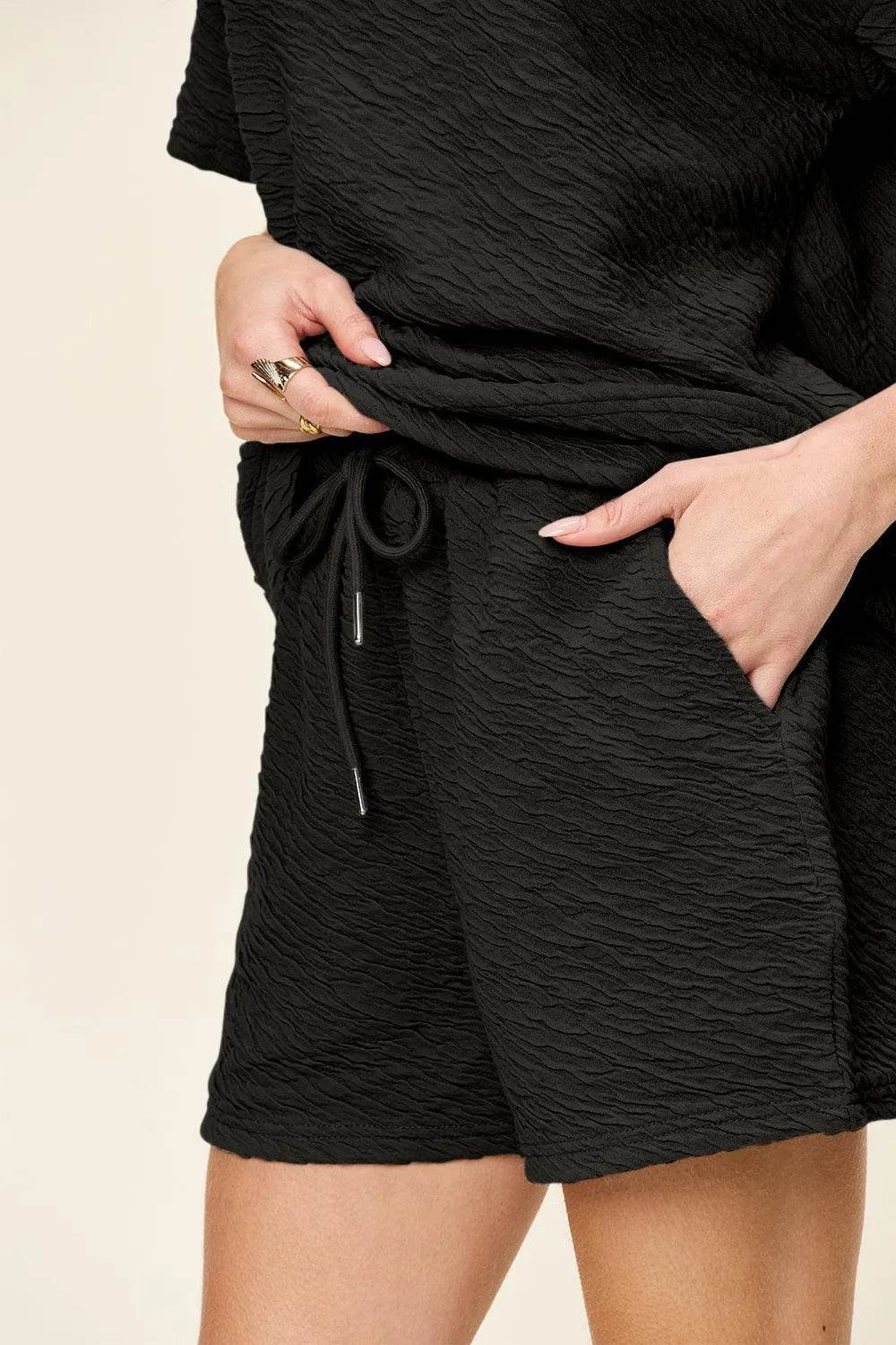 Bona Fide Fashion - Full Size Texture Short Sleeve T-Shirt and Drawstring Bottom Set - Women Fashion - Bona Fide Fashion