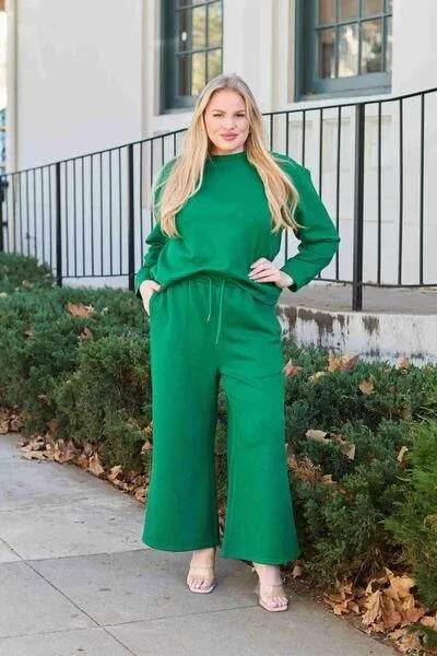 Bona Fide Fashion - Full Size Textured Long Sleeve Top and Drawstring Pants Set - Women Fashion - Bona Fide Fashion