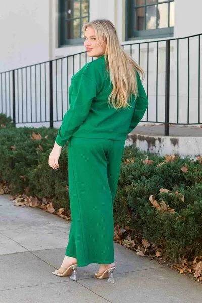 Bona Fide Fashion - Full Size Textured Long Sleeve Top and Drawstring Pants Set - Women Fashion - Bona Fide Fashion