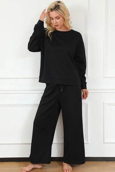 Bona Fide Fashion - Full Size Textured Long Sleeve Top and Drawstring Pants Set - Women Fashion - Bona Fide Fashion