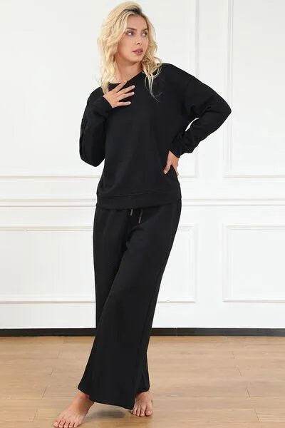 Bona Fide Fashion - Full Size Textured Long Sleeve Top and Drawstring Pants Set - Women Fashion - Bona Fide Fashion