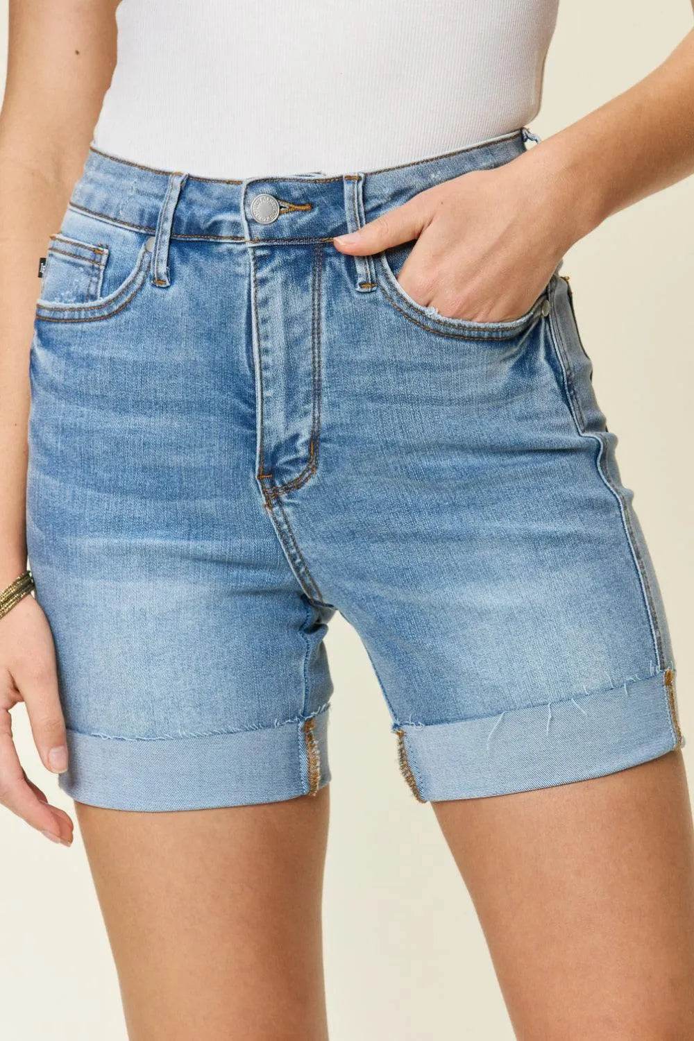 Bona Fide Fashion - Full Size Tummy Control High Waist Denim Shorts - Women Fashion - Bona Fide Fashion