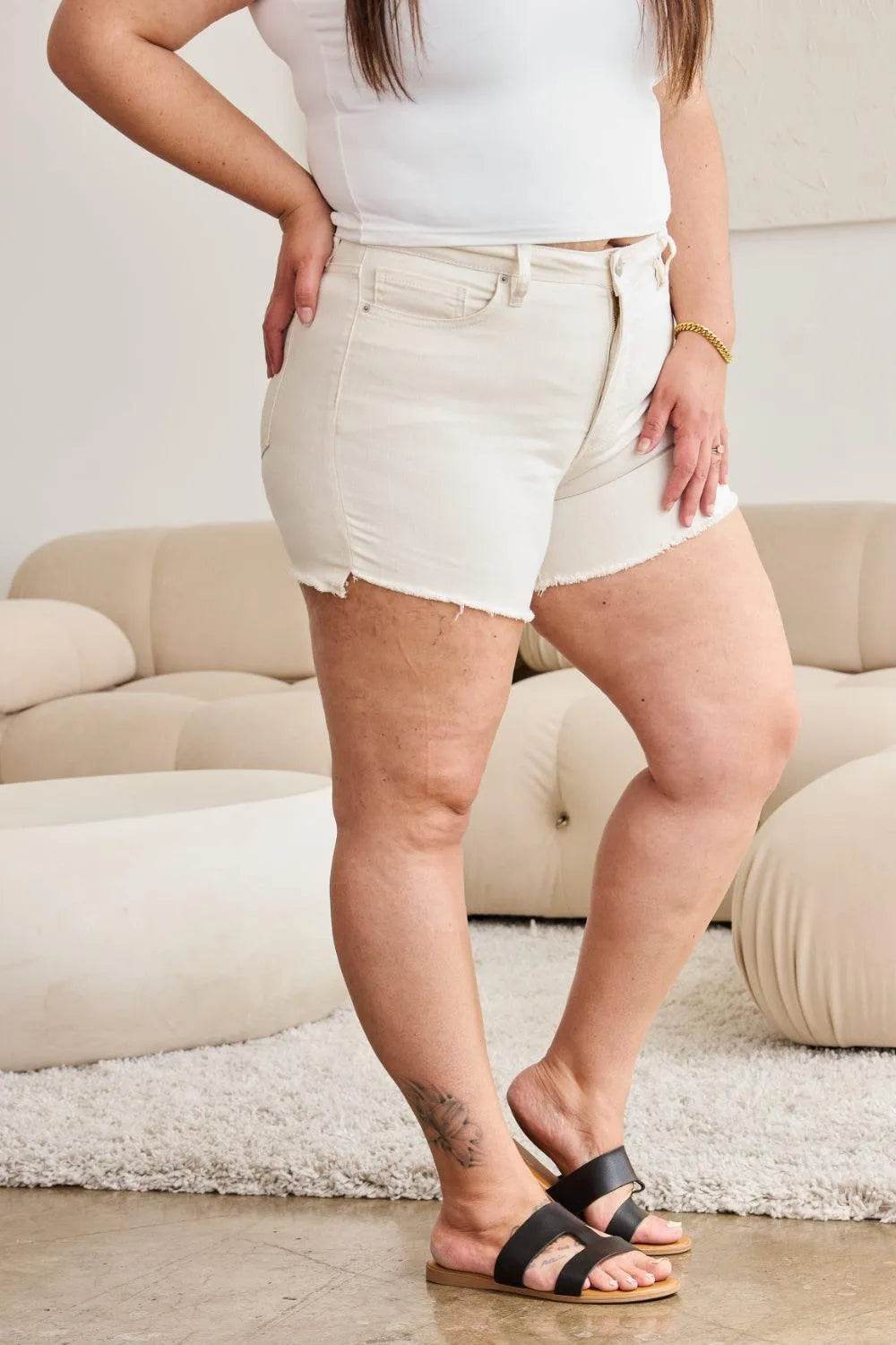 Bona Fide Fashion - Full Size Tummy Control High Waist Denim Shorts - Women Fashion - Bona Fide Fashion