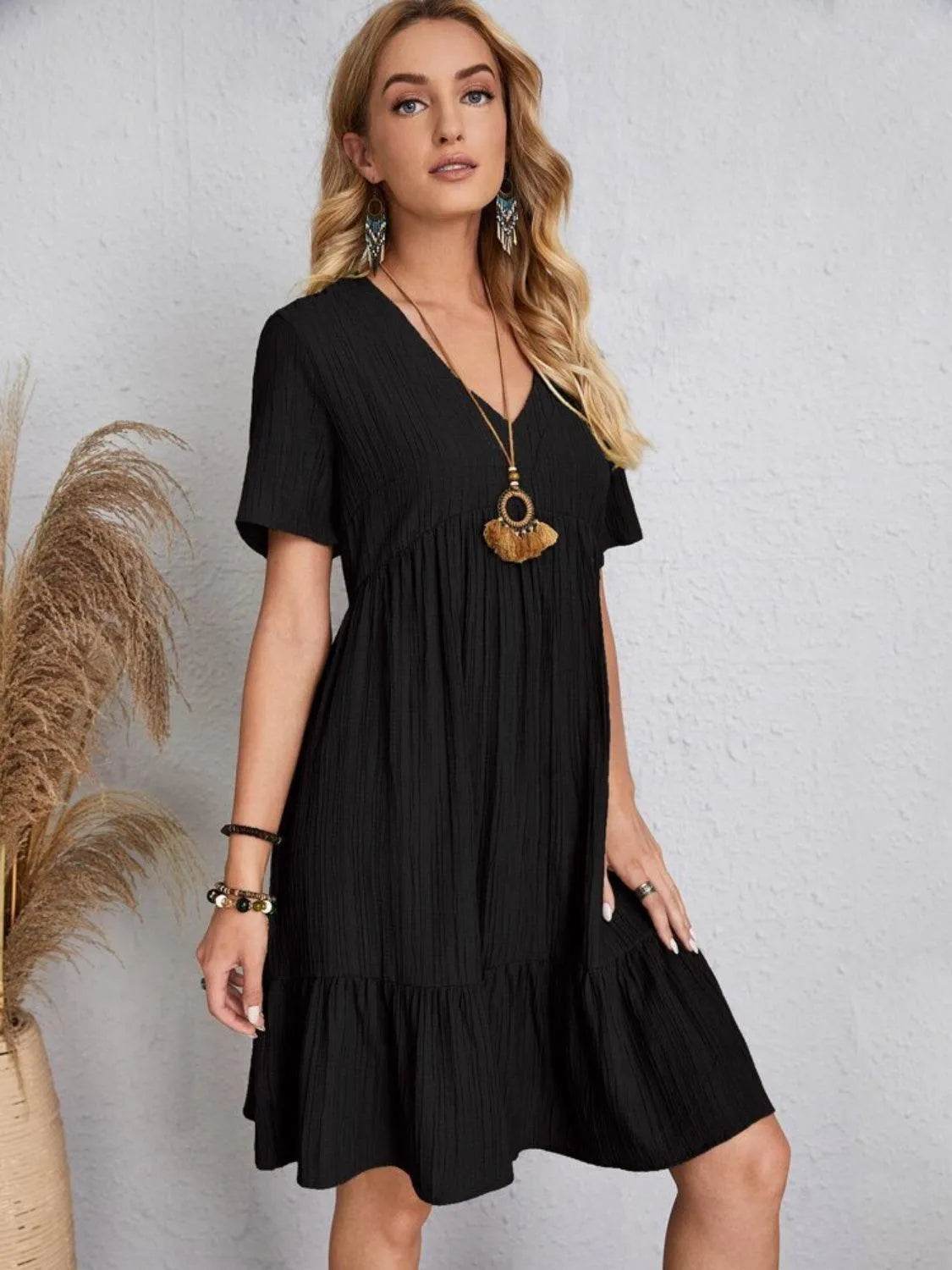Bona Fide Fashion - Full Size V-Neck Short Sleeve Dress - Women Fashion - Bona Fide Fashion