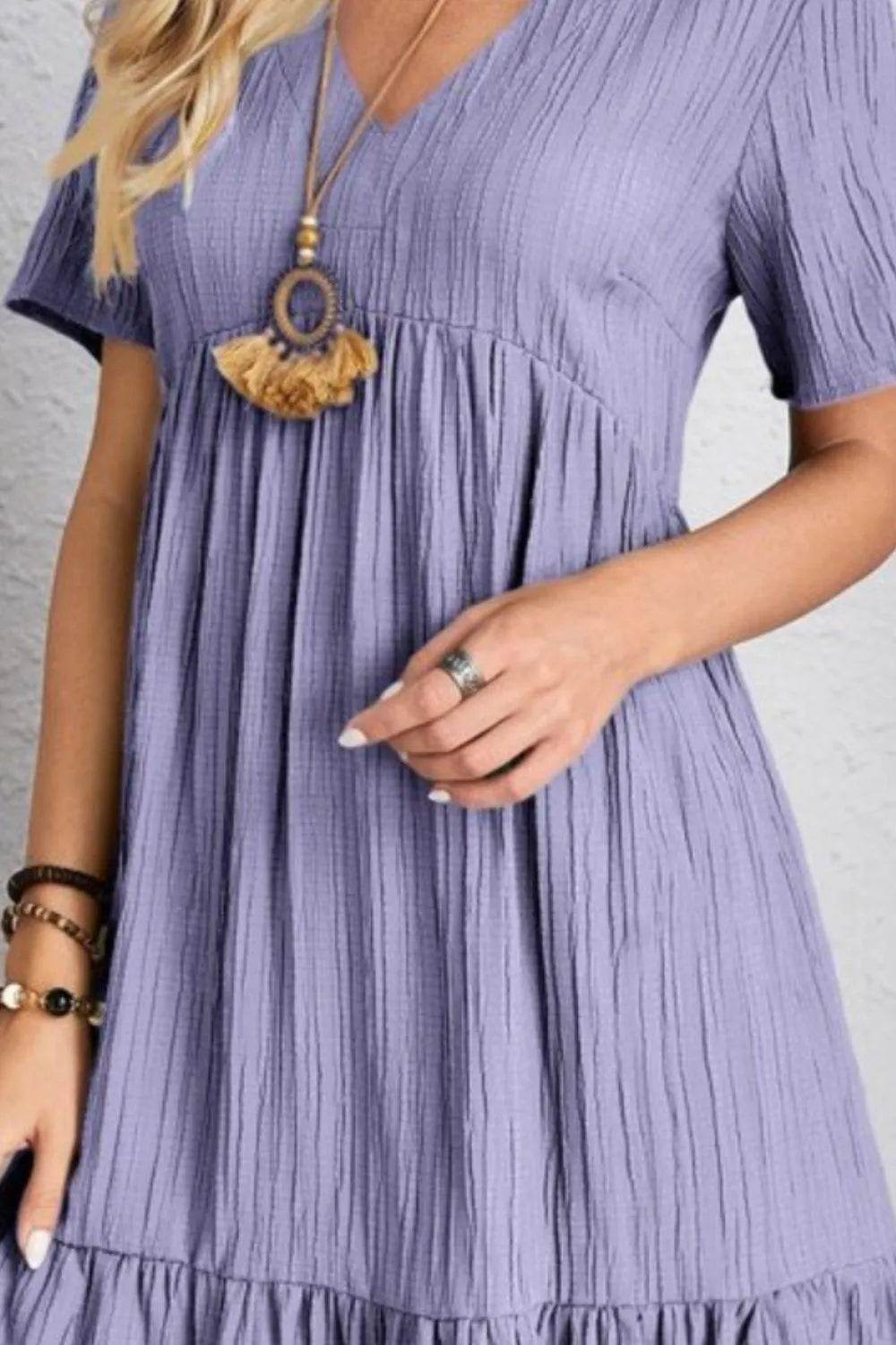 Bona Fide Fashion - Full Size V-Neck Short Sleeve Dress - Women Fashion - Bona Fide Fashion