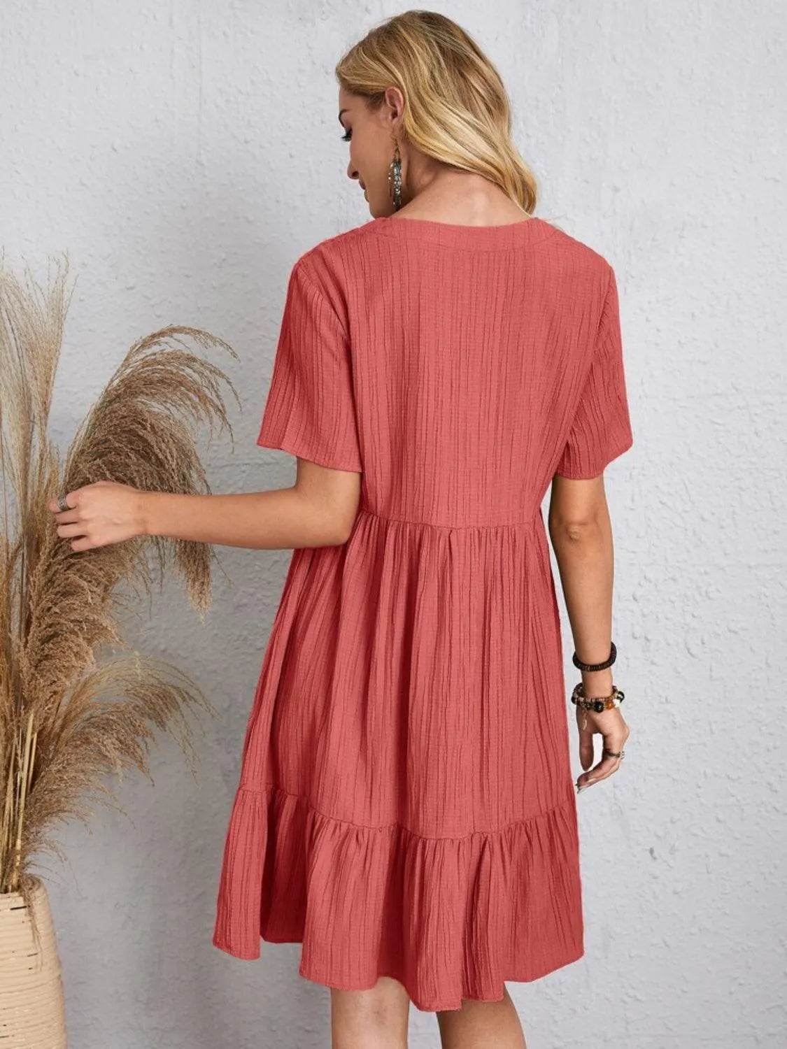Bona Fide Fashion - Full Size V-Neck Short Sleeve Dress - Women Fashion - Bona Fide Fashion