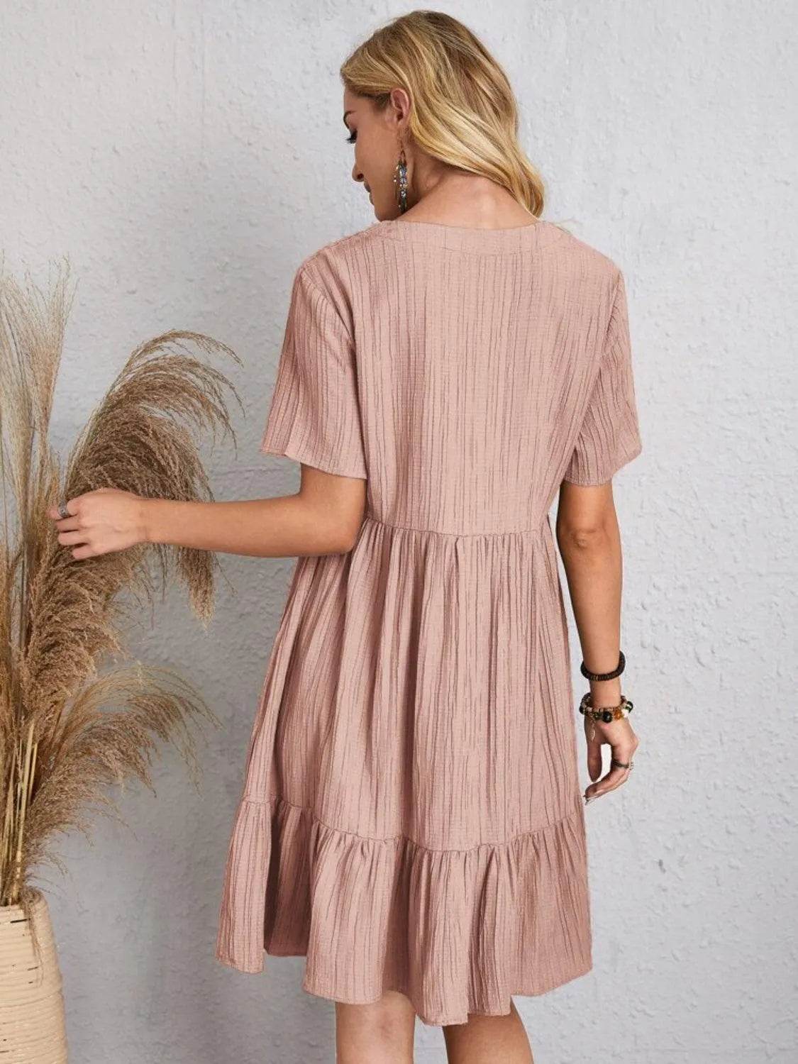 Bona Fide Fashion - Full Size V-Neck Short Sleeve Dress - Women Fashion - Bona Fide Fashion