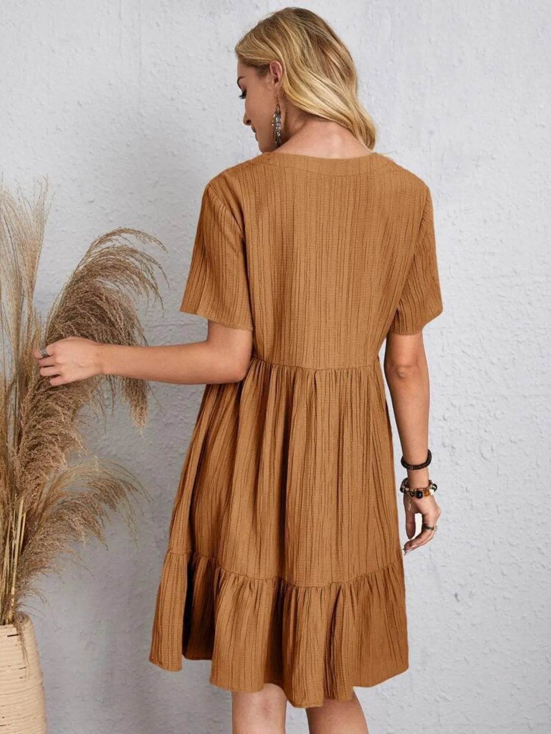 Bona Fide Fashion - Full Size V-Neck Short Sleeve Dress - Women Fashion - Bona Fide Fashion