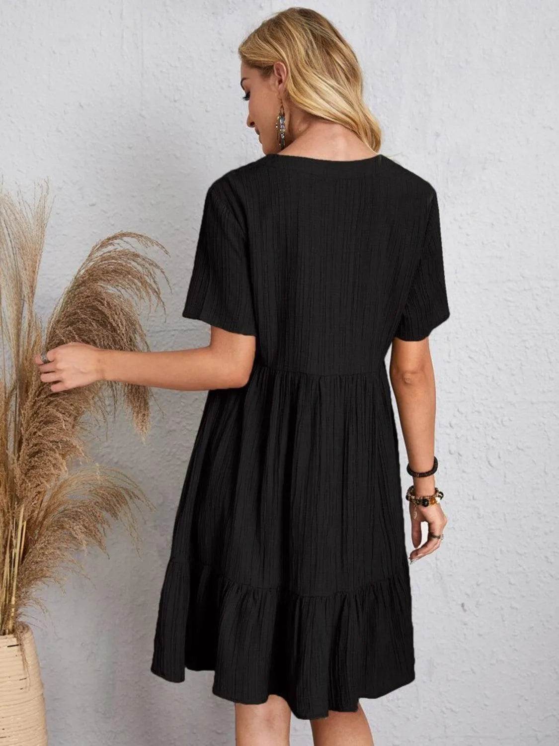 Bona Fide Fashion - Full Size V-Neck Short Sleeve Dress - Women Fashion - Bona Fide Fashion