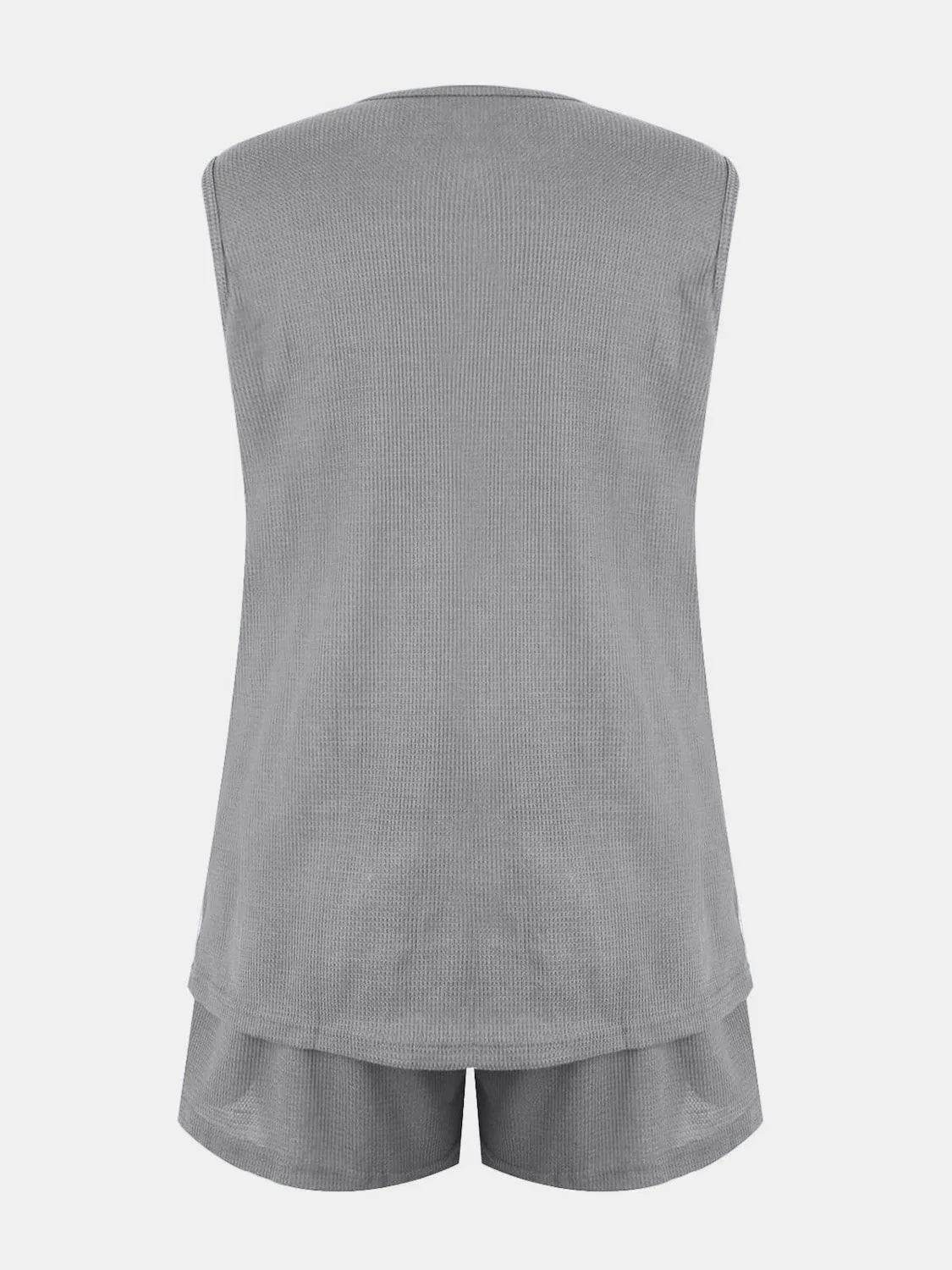 Bona Fide Fashion - Full Size Waffle-Knit Notched Top and Bottom Set - Women Fashion - Bona Fide Fashion