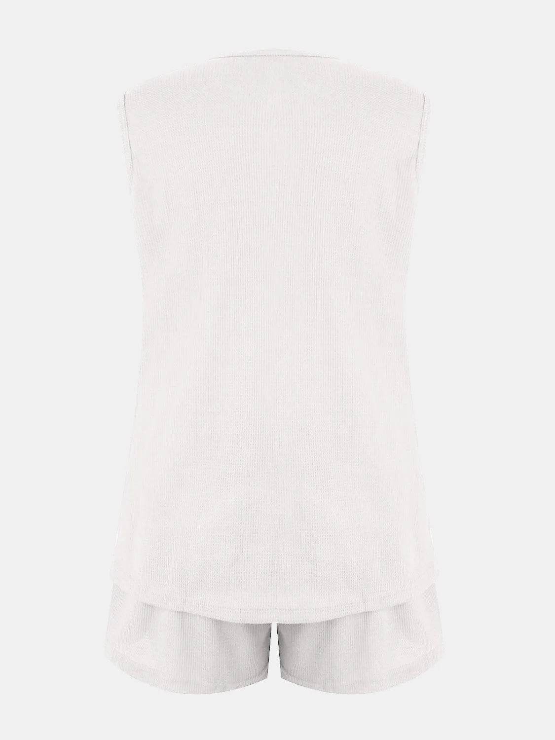 Bona Fide Fashion - Full Size Waffle-Knit Notched Top and Bottom Set - Women Fashion - Bona Fide Fashion