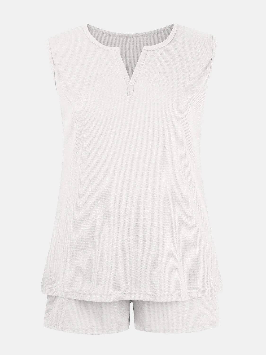 Bona Fide Fashion - Full Size Waffle-Knit Notched Top and Bottom Set - Women Fashion - Bona Fide Fashion