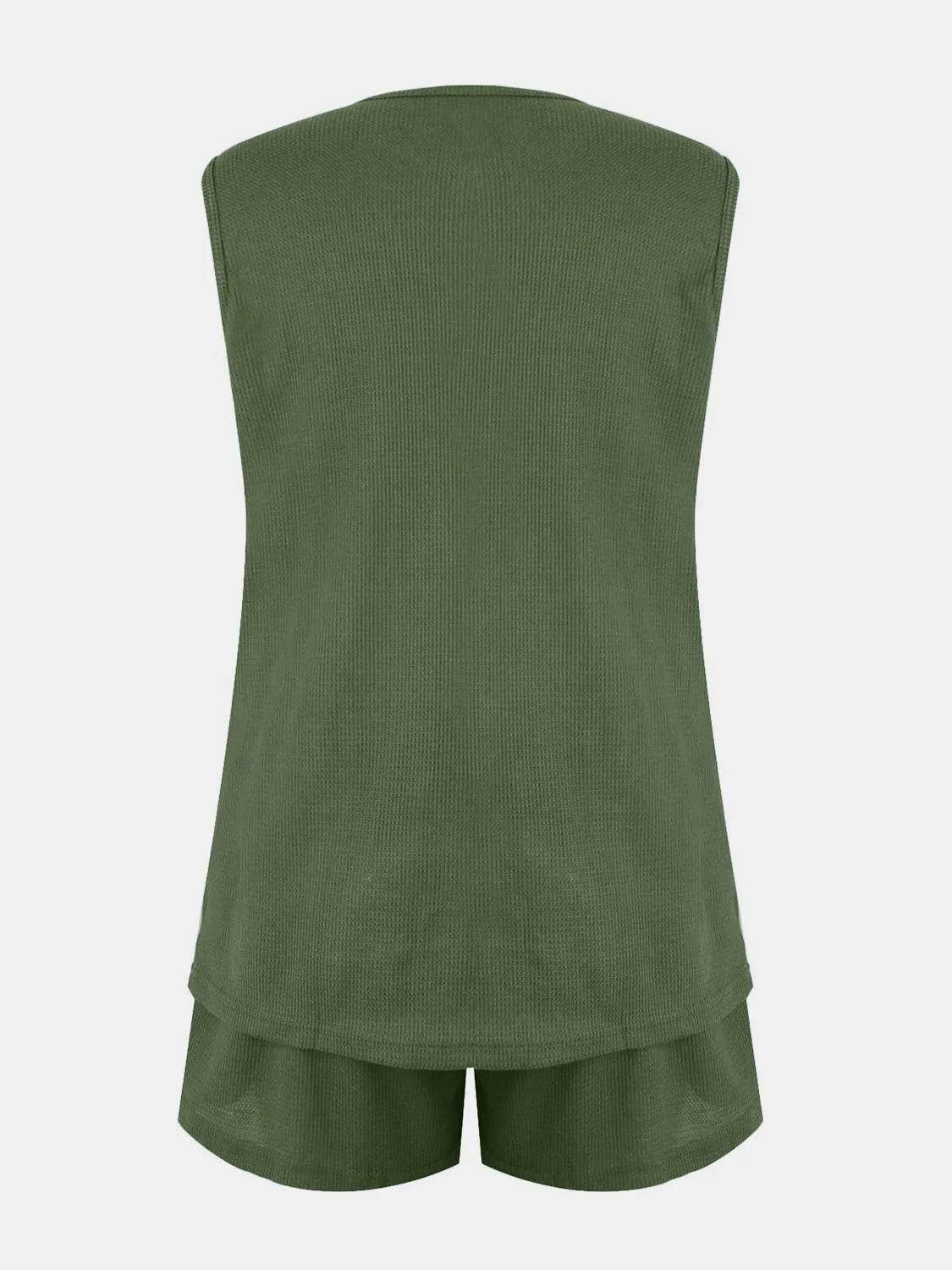 Bona Fide Fashion - Full Size Waffle-Knit Notched Top and Bottom Set - Women Fashion - Bona Fide Fashion