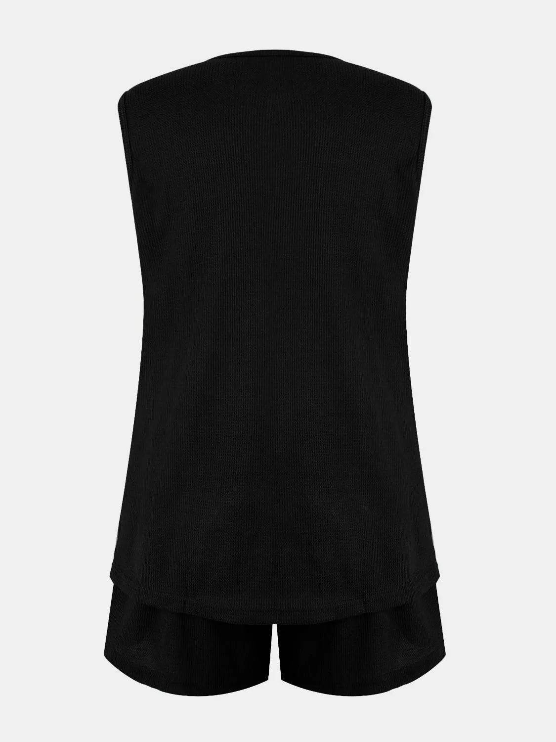 Bona Fide Fashion - Full Size Waffle-Knit Notched Top and Bottom Set - Women Fashion - Bona Fide Fashion