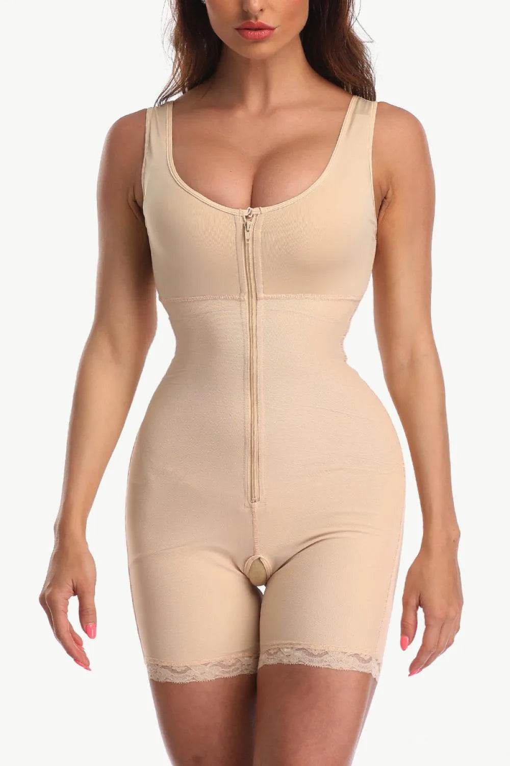 Bona Fide Fashion - Full Size Zip-Up Lace Detail Shapewear - Women Fashion - Bona Fide Fashion