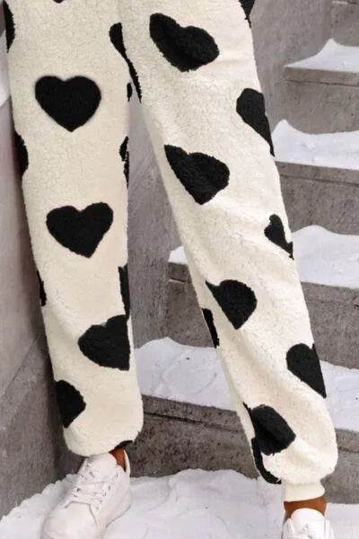 Bona Fide Fashion - Fuzzy Heart Zip Up Hooded Lounge Jumpsuit - Women Fashion - Bona Fide Fashion