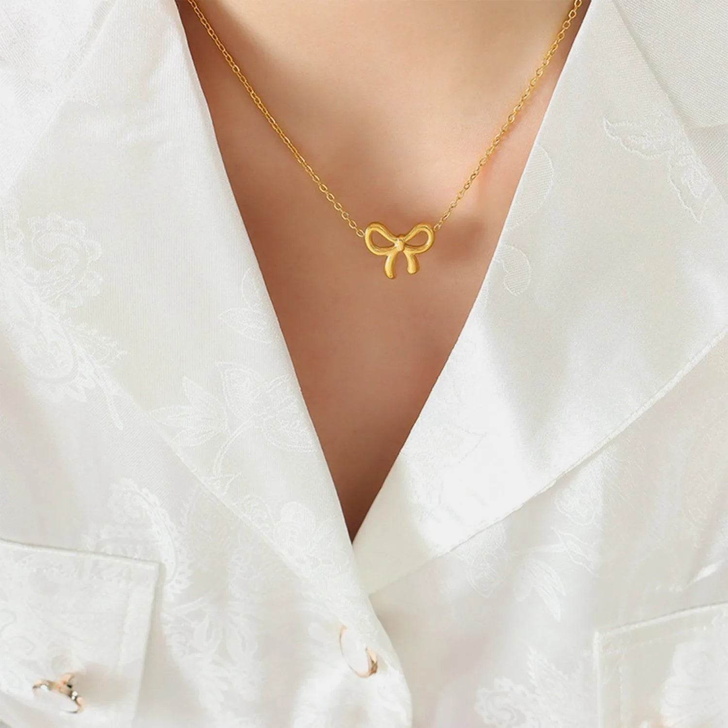 Bona Fide Fashion - Gold-Plated Titanium Steel Bow Pendant Necklace - Women Fashion - Bona Fide Fashion