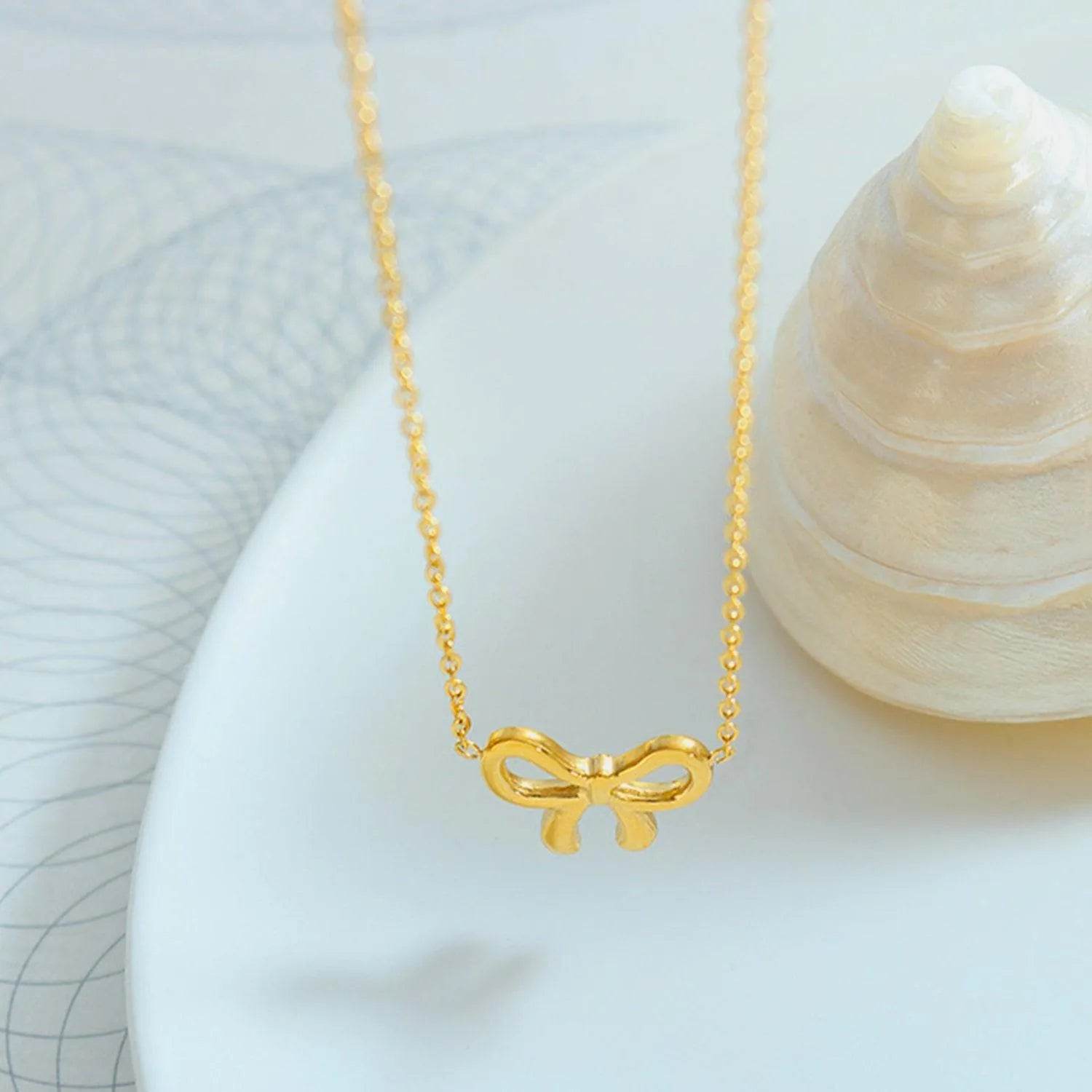 Bona Fide Fashion - Gold-Plated Titanium Steel Bow Pendant Necklace - Women Fashion - Bona Fide Fashion