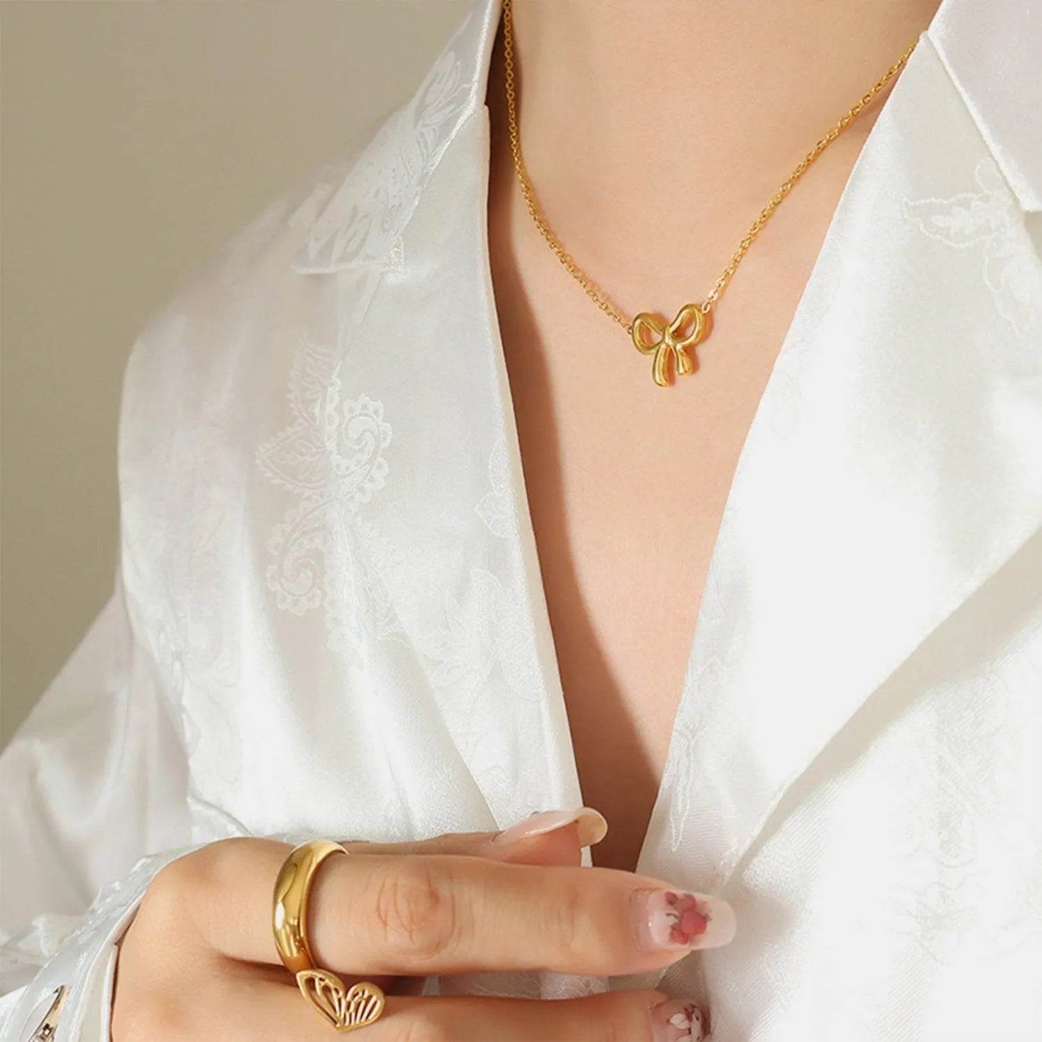 Bona Fide Fashion - Gold-Plated Titanium Steel Bow Pendant Necklace - Women Fashion - Bona Fide Fashion
