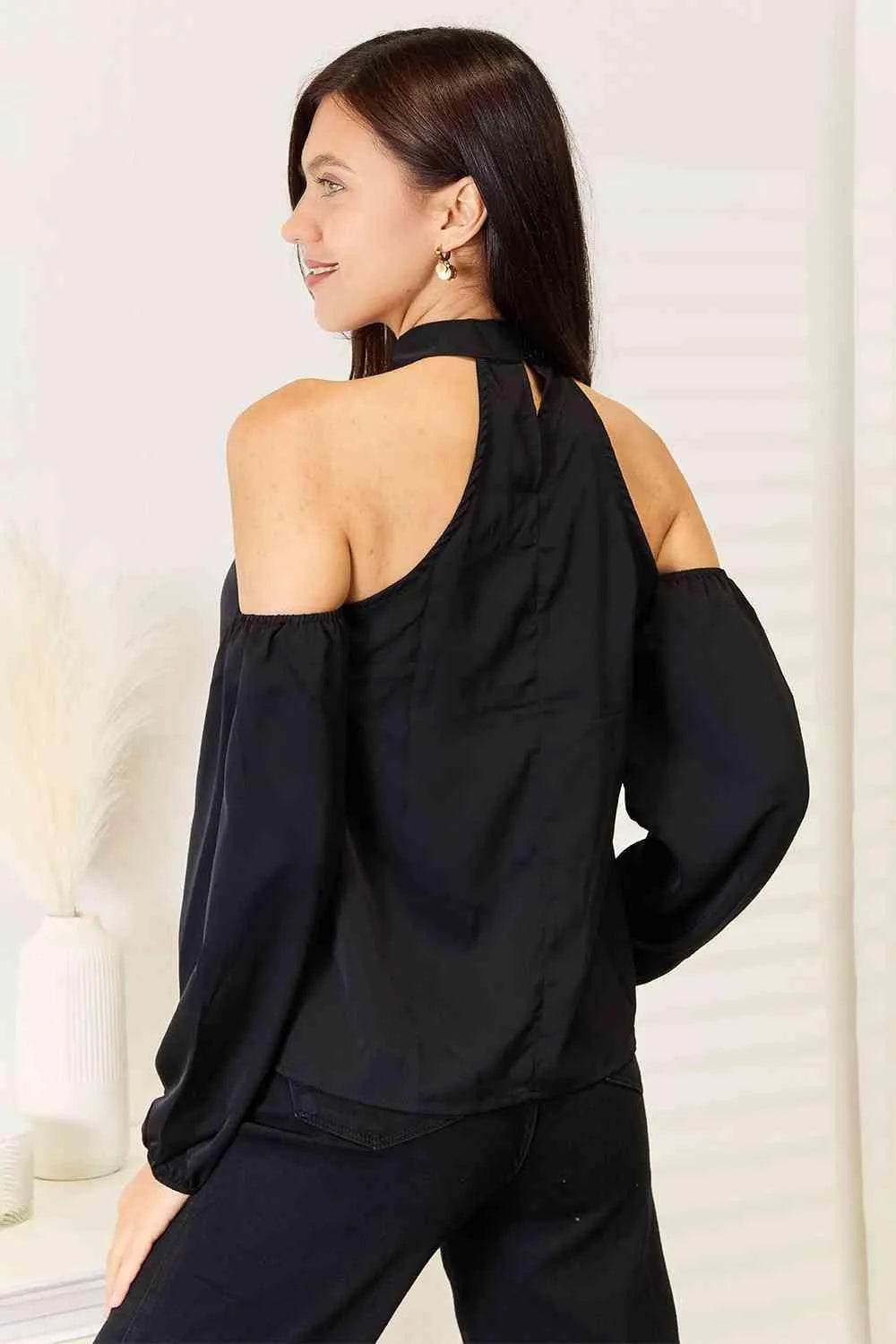 Grecian Cold Shoulder Long Sleeve Blouse – Elegant Drape & Modern Detail | Bona Fide Fashion - Bona Fide Fashion