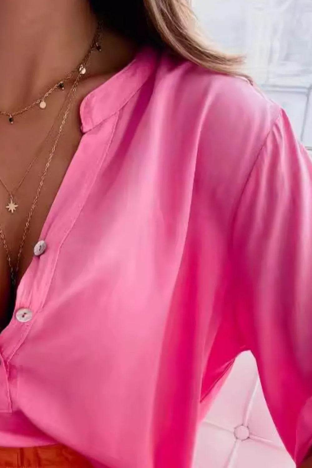 Bona Fide Fashion - Half Button Notched Half Sleeve Blouse - Women Fashion - Bona Fide Fashion